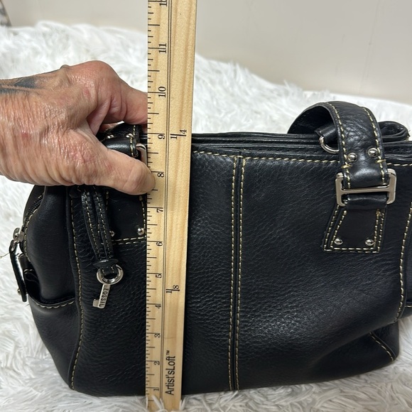 Fossil Black Pebble Leather Stitches Medium Shoulder Satchel HandBag Purse EUC. - Picture 11 of 12